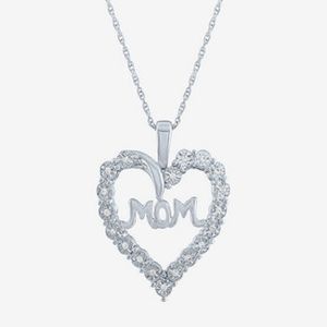 Mom" Womens 1/10 CT. T.W. Lab Grown White Diamond Sterling Silver Heart Pendant